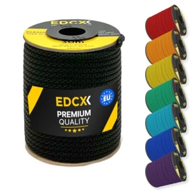 Immagine di EdcX 4mm Nylon Paracord 550 30m (100 Piedi) Tipo III, Corda 100% Nylon, 7 Fili, in Tinta Unita (Black Snake, 30 m)