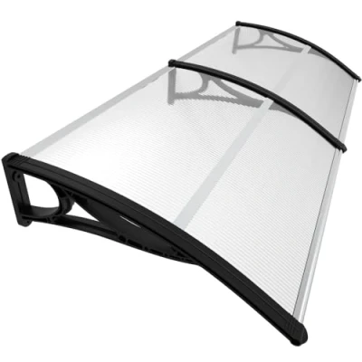 Immagine di VOUNOT Pensilina Tettoia per Porta Balcone Esterno, 200x80 cm, Tetto Policarbonato Alveolare Trasparente con Barra Centrale, Nero