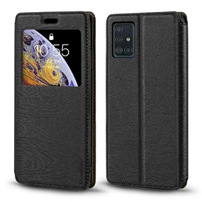Immagine di Custodia per Samsung Galaxy A51 in pelle con supporto carte di credito e finestra, chiusura magnetica, A51, colore: nero