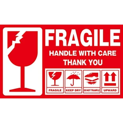Immagine di Red Large Fragile maniglia con cura Tenere asciutto verso l&#039;alto Non calpestare scatola di spedizione adesivi avvertimento etichetta scotch pacchi etichette adesive scatole spedizioni 300pcs