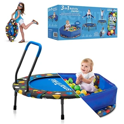 Immagine di smarTrike Trampolino al Coperto per Bambini con Maniglia, Vasca delle Palline 100 incluse, Pieghevole bambini, 1 5 Anni