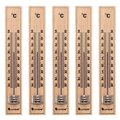 Immagine di Lantelme 5 pezzi di termometro in legno produzione tedesca da faggio analogo anche per giardino esterno e interno 4852