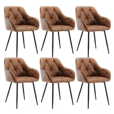 Immagine di WOLTU Set di 6 Sedie da Pranzo con Braccioli e Schienale, Cucina Moderna in PU Vintage, Poltrone Salotto Gambe Metallo, ergonomiche per Ufficio, Bar, Marrone, EZS03br