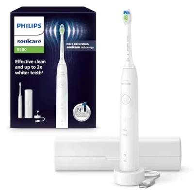 Immagine di Philips Sonicare 5500, spazzolino elettrico sonico con 2 modalità, avviso di pressione, EasyStart, Smartimer e BrushPacer, bianco, modello HX7110/02