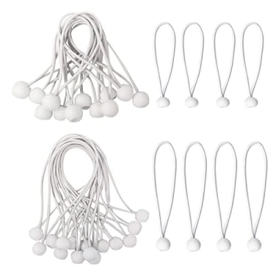 Immagine di Bungee Ball,Elastici con Pallina,30 Pezzi Elastici Sfera Bianco Loop Expander,Cordoncino Elastico Palline Fascette Kit Lssaggio Fissaggio di Tende per Tendoni Banner