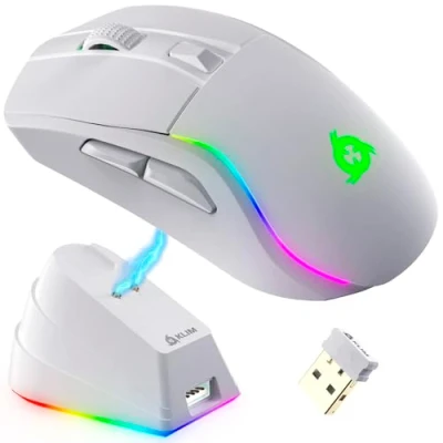 Immagine di KLIM Blaze Y Mouse da Gioco Wireless RGB Ricaricabile con Stazione di Ricarica + Sensore ad alta Precisione Batteria a lunga Durata Fino 6000 DPI Cablato e Nuovo Bianco