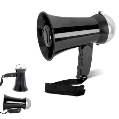 Immagine di Mini Megafono Altoparlante 10 W Funzione e Sirena Potenza da 95 a 105 dB Volume regolabile Funziona con 6 pile AA 17 CM Nero