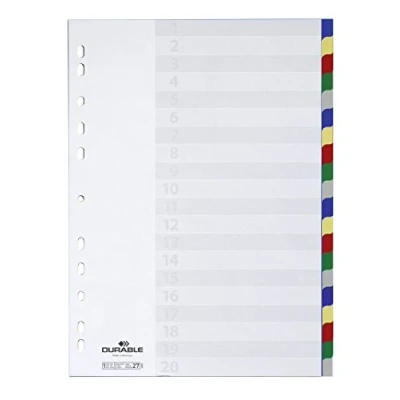 Immagine di Durable 675827 Divisorio con cavalierini colorati, etichette personalizzabili, 20 tasti, copertina personalizzabile, f.to A4, foratura universale