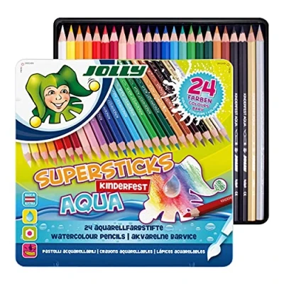 Immagine di JOLLY Superstick Aqua matite colorate, colorabili ad acqua, 24 pz, acquarellabile, infrangibile, sfregabile dalla punta riutilizzabile, per bambini dai 5 anni in su