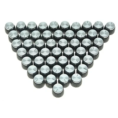 Immagine di Kaish, 50 pomelli per amplificatore chitarra, colore nero, con parte superiore argentata, Marshall, pezzi