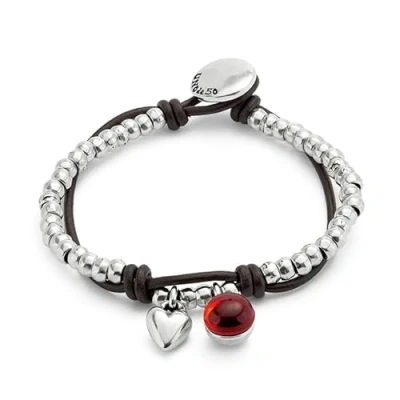 Immagine di Bracciale a sfere placcate argento Sterling con cuore e cristallo di Murano rosso
