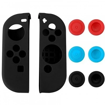 Immagine di Custodia protettiva in silicone 8 1 Con levette a pollice e tappi per Nintendo Switch Joy Controller Skin Nero