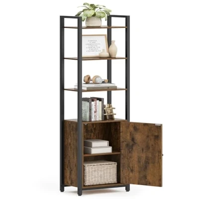 Immagine di VASAGLE Libreria Scaffale a 6 Ripiani, Verticale con Anta, Struttura in Metallo, Ripiani Regolabili, 24 x 40 159,5 cm, Salotto Camera da Letto, Marrone Vintage e Nero Inchiostro LLS132K01