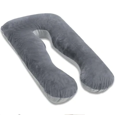 Immagine di AS AWESLING cuscino per gravidanza, a forma di U, allattamento, supporto e maternità donne incinte con rivestimento in velluto rimovibile (jersey grigio)