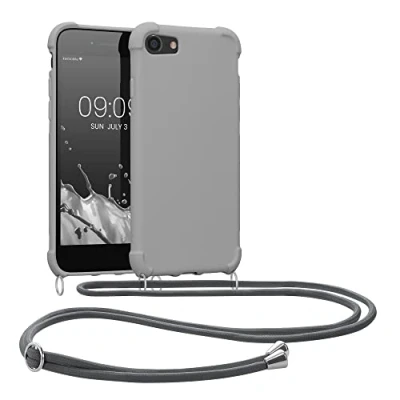 Immagine di kwmobile Custodia Compatibile con Apple iPhone SE (2022) / (2020) 8 7 Cover Back Case in Silicone TPU Protezione Smartphone Cordino Marrone Grigio
