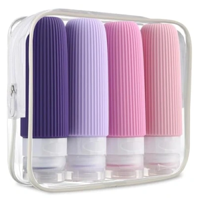 Immagine di Jiavlyx 4 pezzi 90 ML Bottiglie da Viaggio in Silicone,Ricaricabili Contenitori per Liquidi, Riutilizzabili Kit Viaggio, Shampoo, Crema, Lozione