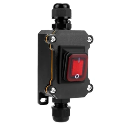 Immagine di QWORK® Interruttore con cavo in linea impermeabile IP65 indicatore luminoso rosso, 12 24 V 30 A, DPST 4Pin, controllo ON/OFF a doppia posizione