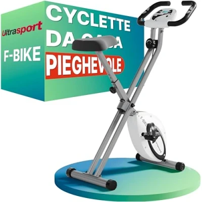 Immagine di Ultrasport F Bike Cyclette da Casa Pieghevole con Sella Extra Confortevole, Computer di Allenamento e Sensori delle Pulsazioni, Camera (Bianco Argento)