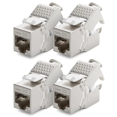 Immagine di deleyCON 4x Modulo Keystone Presa CAT 6a STP RJ45 Completamente Schermata Senza Attrezzi Grazie al Montaggio a Innesto 500Mhz 10GBit/s