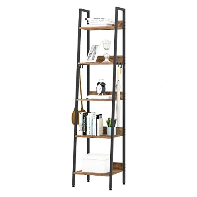 Immagine di WOLTU Libreria a 5 Ripiani, Scaffale con 4 Ganci Industriale, Scala in MDF e Metallo per Soggiorno, Cucina, Studio, Ufficio,Nero,40x36x170cm RGB9289hov