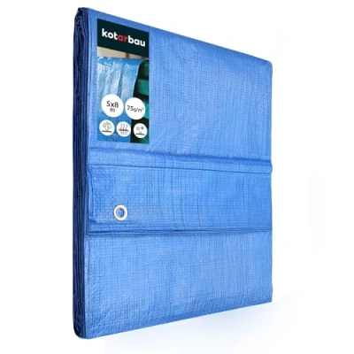 Immagine di KOTARBAU® Telone pvc protettivo in tessuto, 5 x 8 m, blu, 75 g/m2, teloni con occhielli rinforzati telo per coprire legna impermeabile occhiellato usati