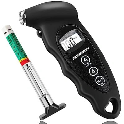 Immagine di GODESON manometro pressione gomme digitale pneumatici 150 PSI 10 Bar con 4 impostazioni e indicatore di profondità del battistrada,con LCD retroilluminato,adatto auto,camion, biciclette, motociclette