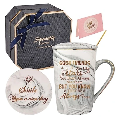 Immagine di Idee regalo di compleanno per le migliori amiche donne I buoni amici sono come stelle lei, in ceramica, tazza da caffè marmo 420ML Grigio