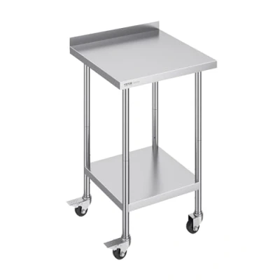 Immagine di VEVOR Tavolo da Lavoro in Acciaio Inossidabile 610 x 1005 mm, con 4 Ruote, 3 Livelli di Altezza Regolabili, Resistente per Preparazione Alimenti Ristoranti Cucina Commerciale, Argento