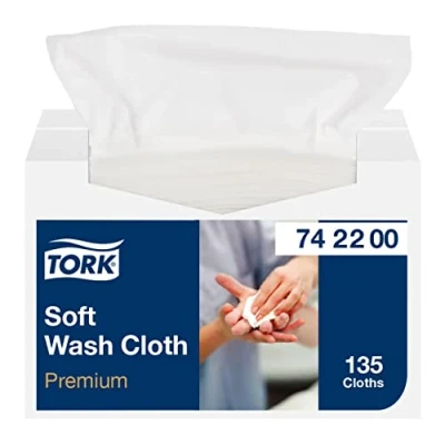 Immagine di Tork 742200 Panno per lavaggio pazienti monouso Premium, 1 velo, goffrato, conf. x 135 pezzi, 30 cm 32 cm, resistente, bianco