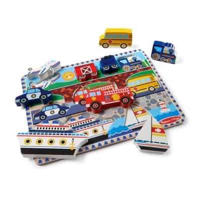 Immagine di Melissa &amp; Doug Tavola Puzzle in Legno con Veicoli, Gioco Educativo, Sviluppo Attivita&#039; Cognitive, Giocattoli prima infanzia, Regalo Bambini Bambine di 2 3 4 anni
