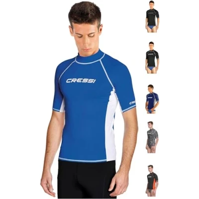 Immagine di Cressi Rash Guard Man, Maglia Protettiva con Maniche Corte in Speciale Tessuto Elastico, Protezione Solare UV (UPF) 50+ Uomo, Azzurro/Bianco, S/2 (48)