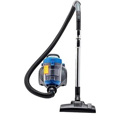 Immagine di Amazon Basics Aspiratore a cilindro, potente, compatto e leggero, senza sacchetto, per pavimenti duri in moquette, filtro HEPA, 700 W, 2.0 L, EU, Nero/Blu