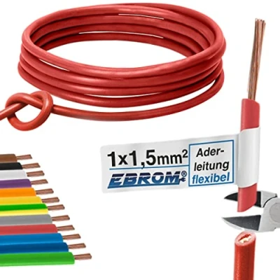 Immagine di Cavo di cablaggio Singolo flessibile 1,5 mm2 in PVC H07V K mm² Colore: rosso molte lunghezze disponibili incrementi 5 metri, lunghezza: 20 m