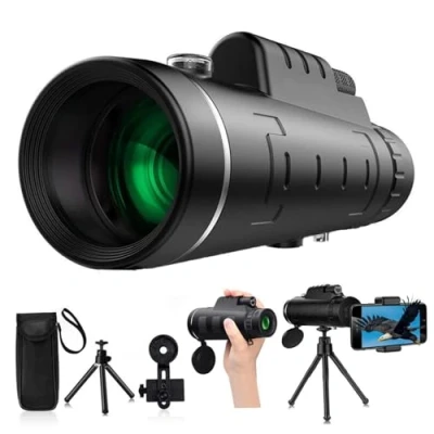 Immagine di telescopio monoculare 40X60 per visione notturna con messa a fuoco regolabile tascabile antiscivolo impermeabile supporto telefono ＆ treppiede gioco campeggio cann