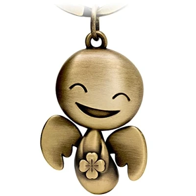 Immagine di FABACH Portachiavi a forma di angelo custode con quadrifoglio portafortuna, ciondolo metallo adatto come regalo o per l’auto, Bronzo antico, Taglia unica