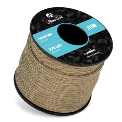 Immagine di Abma Cord 30M Paracord 275 Nylon Corda 2,4 mm da Paracadute a 4 Fili Cavo di Sopravvivenza, Militare, Multiuso Max. 125kg (275lbs) Abbronzatura