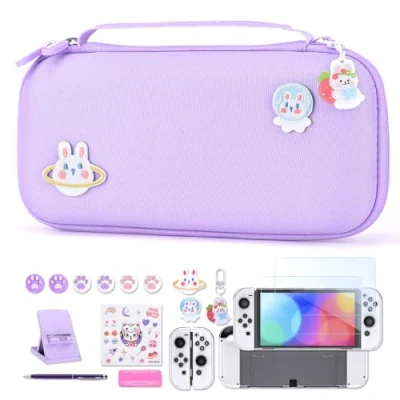 Immagine di Accessori NS Switch OLED innoAura Pacchetto 18 In 1 Con Custodia Switch, Per Giochi Protezione Schermo Supporto (Viola)