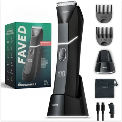 Immagine di FAVED The Bodygroomer 2.0 Rasoio intimo e trimmer con rivoluzionaria lama di sicurezza per uomo, 120 minuti potenza, resistente alla doccia, luce LED Beast Mode Made in Germany