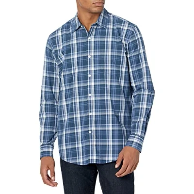 Immagine di Amazon Essentials Camicia Casual in Popeline a Maniche Lunghe vestibilità Regular Uomo, Blu Marino Motivo Quadri Medi, XXL