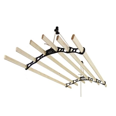 Immagine di Monster Shop Stendibiancheria da Soffitto con 6 Stecche di Legno 200cm e Supporti in Ghisa Neri per Asciugare Vestiti, Indumenti Biancheria