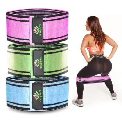 Immagine di Set di 3 fasce elastiche in tessuto, per allenamento, fitness, squat, antiscivolo, donne, glutei, cosce, gambe, fianchi e glutei