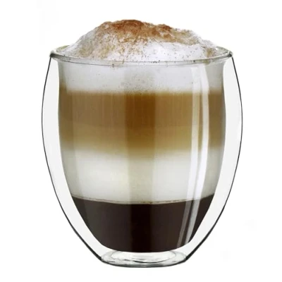 Immagine di Creano Vetro Termico XXL a Doppia Parete Bulboso, Grande Bicchiere da Bere Resistente al Calore in Borosilicato, per caffè/tè 400ml