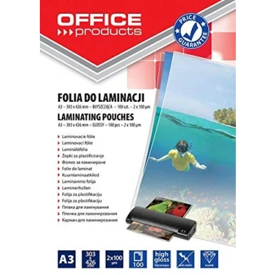 Immagine di OFFICE PRODUCTS Fogli Plastificatrice A3 / 2 x 100 Micron/Confezione da pezzi/Pouches per plastificazione documenti/Finitura Lucida/Foglio di Laminazione