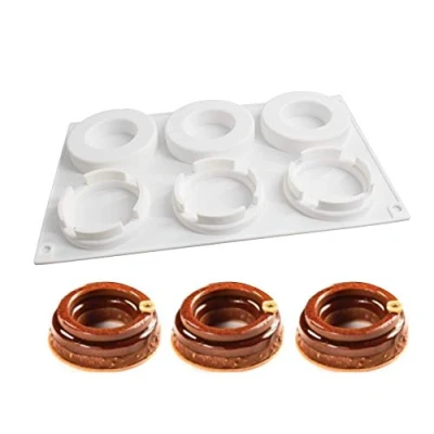 Immagine di XiaoShenLu stampi in silicone per dolci, Bigné,Pudding e Cubi di Ghiaccio, 6 Fori Forma Grande Anello Piccolo, bianco
