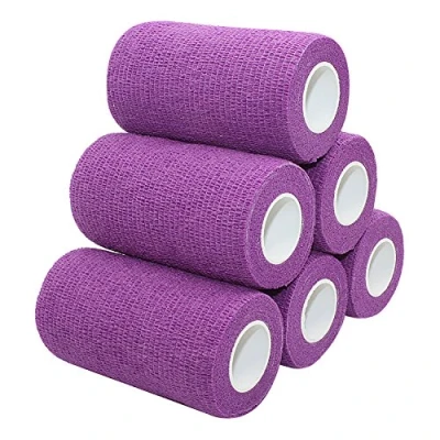 Immagine di Comomed 6 rotoli viola garza elastica 7.5cm x4.5 m, benda flessibile, in tessuto non tessuto, involucri Athletic tape, Vet Wrap, Coesiva, adatto per la pelle sensibile
