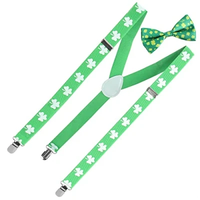 Immagine di com four® Set da 2 Pezzi per Il Giorno di San Patrizio Bretelle e Papillon in Look Leprechaun Accessori Costumi Costume Feste a Tema (02 Set16)