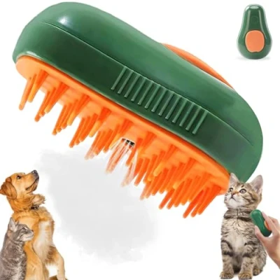Immagine di Spazzola A Vapore Per Gatti e Cani, 3 In 1 Del Gatto Cani Autopulente Toelettatura Spazzola, Eliminare Pelo Superfluo Morto Sottopelo (Verde)