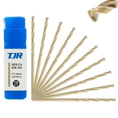 Immagine di TJR® HSS E M35 Punta elicoidale per trapano, autocentrante, DIN 338, tipo N, 135, 10 pezzi, Ø 1,5 mm