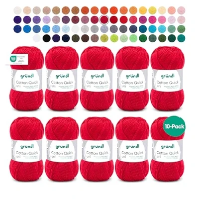 Immagine di Filato per maglia/uncinetto Gründl Cotton Quick Uni, 10 gomitoli da 50 g (filato dai vivaci colori 100% cotone, certificato OEKO TEX®, / 125 m, ferri: 3 4, x g), red