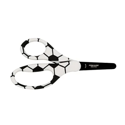 Immagine di Fiskars Forbici Per bambini con motivo Calcio, A partire da 6 anni, Lunghezza: 13 cm, destrorsi e mancini, Lama in acciaio inossidabile/Impugnature plastica, Bianco/Nero, 1023913